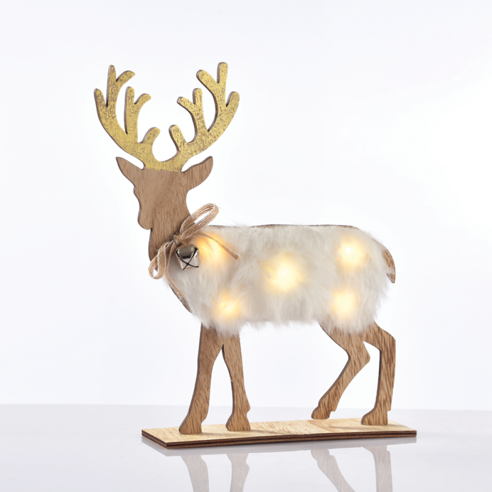 ^ WOODEN WHITE FELT DEER, 5 MINI LED ΛΑΜΠ. ΜΠΑΤ. (2xAAA), WW,IP20, 26X5X25CM  -X06511212